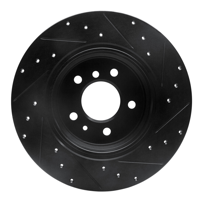 BMW 740iL Brake Rotor (1) - Rear Left - R1 Concepts - Drilled & Slotted - Black - `91-`01